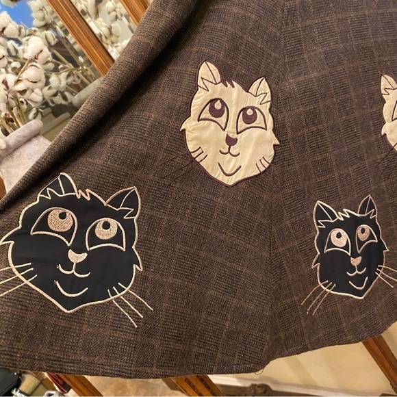 ESHAKTI Women Brown Wool Cat Face Midi Skirt Size Large - Picture 3 of 12